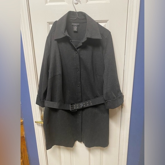 Rafaella Woman 3/4 Sleeve Button Front Shirt Dress Jacket Dark Gray Size 16W - Picture 1 of 8